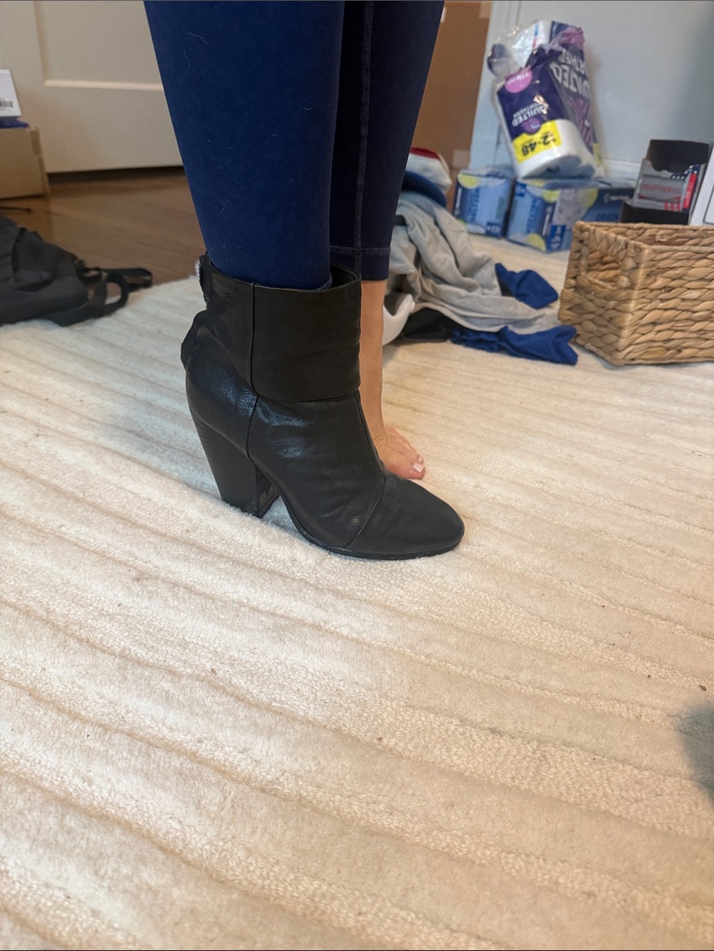 rag & bone Black Leather Fold-Top Ankle Booties